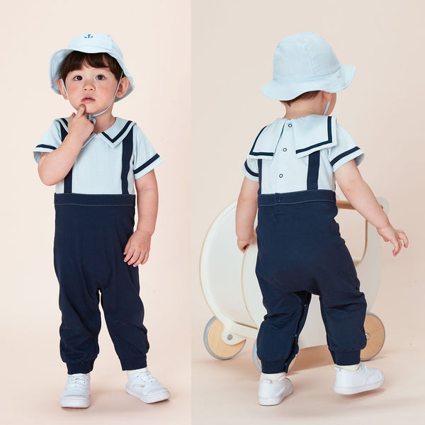 pureborn Baby Boys Nautical Sailor Romper Short Slevee Jumpsuit