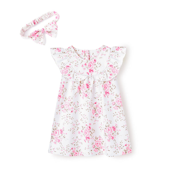 bonbonPomme Baby Toddler Girls Floral Dress with Headband Sleeveless