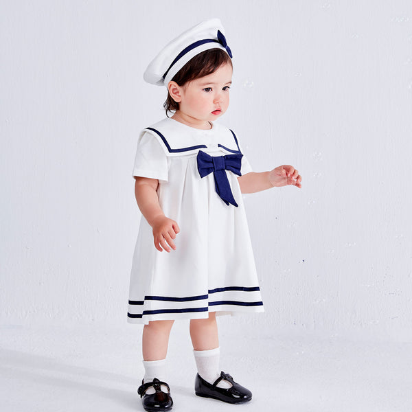 pureborn Baby Girls Nautical Sailor Dress with Hat