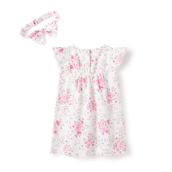 bonbonPomme Baby Toddler Girls Floral Dress with Headband Sleeveless