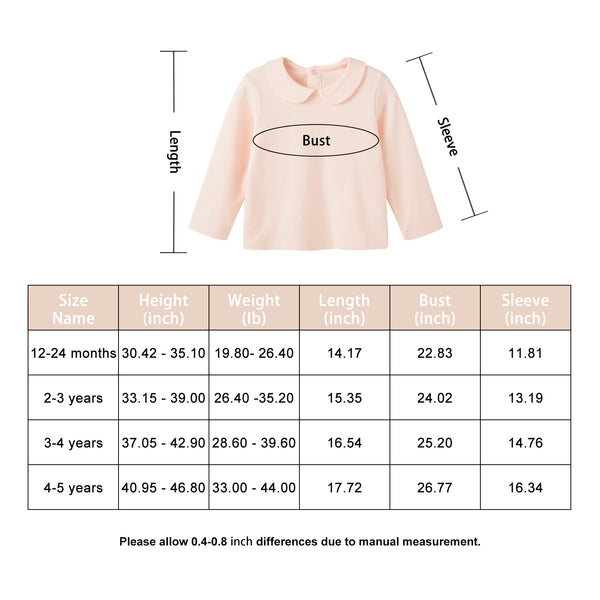 pureborn Toddler Girls Blouse Peter-pan Collar Long Sleeve Tee Shirt Cotton Shirt