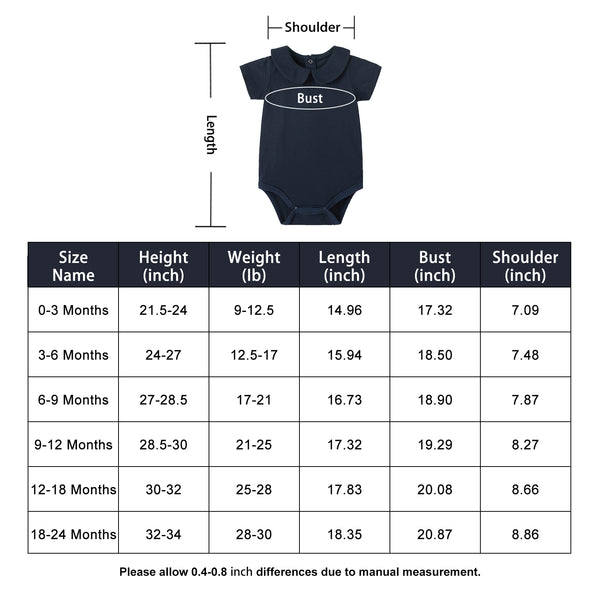 pureborn Baby Boy Girl Long Sleeve Cotton Bodysuit Summer Peter Pan Collar Romper