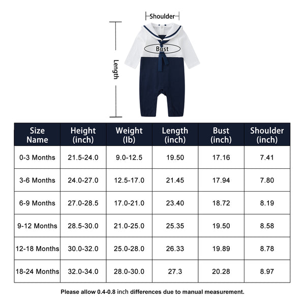 pureborn Baby Boys Romper Long Sleeve Nautical Jumpsuit One-Piece Beach Outfit